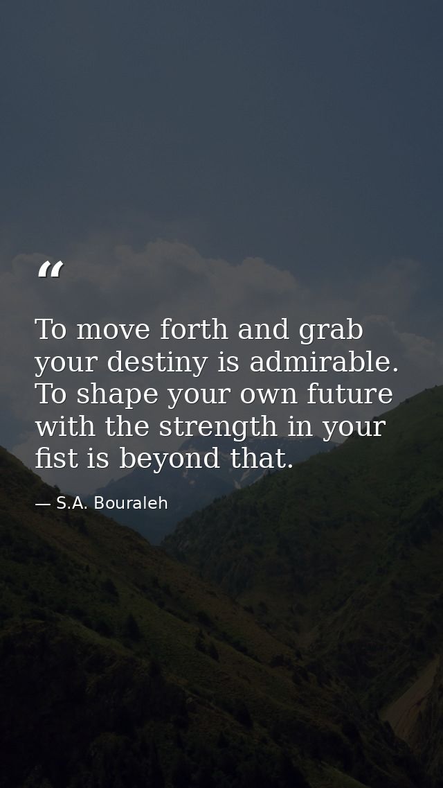 To move forth and grab your destiny is admirable. To shape your own future with the strength in your fist is beyond that — S.A. Bouraleh