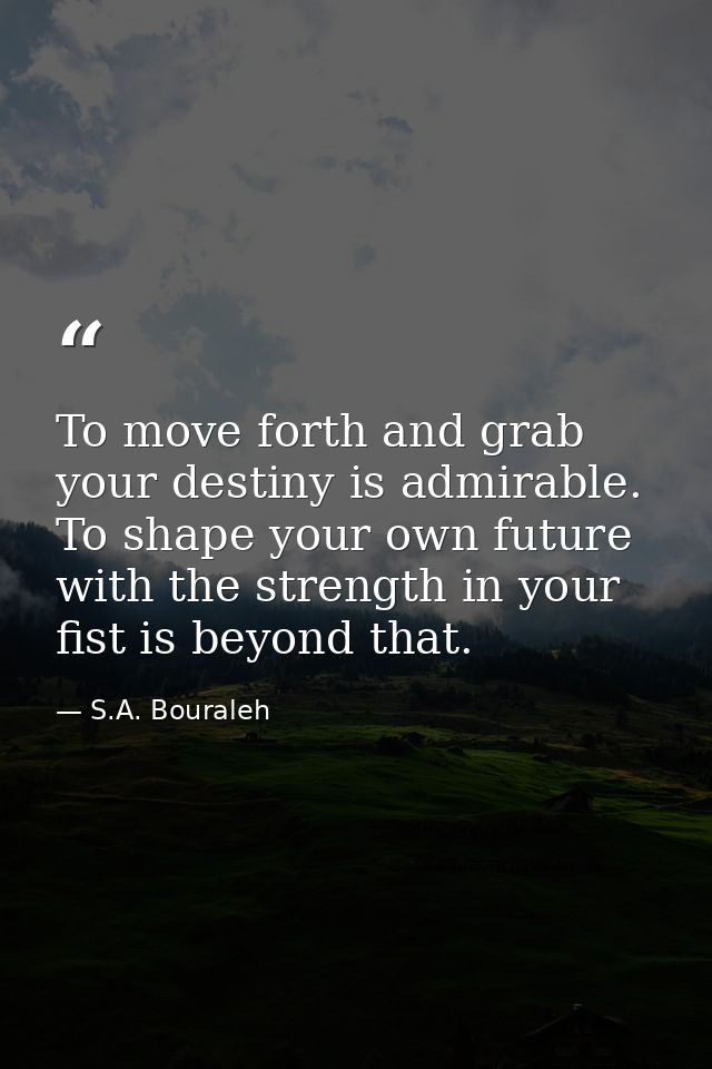 To move forth and grab your destiny is admirable. To shape your own future with the strength in your fist is beyond that — S.A. Bouraleh
