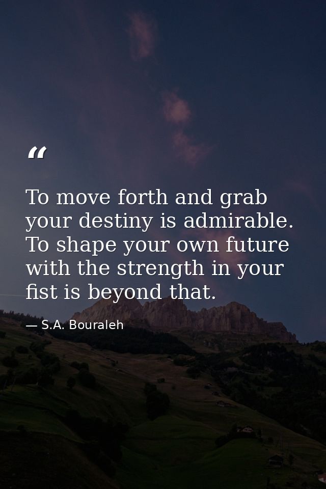To move forth and grab your destiny is admirable. To shape your own future with the strength in your fist is beyond that — S.A. Bouraleh