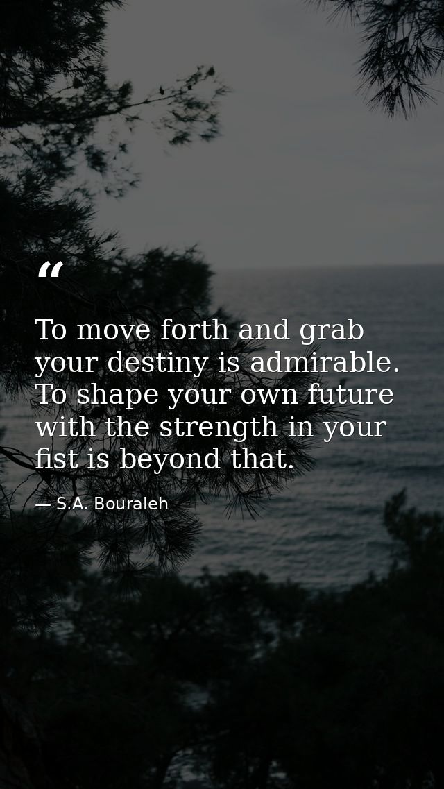 To move forth and grab your destiny is admirable. To shape your own future with the strength in your fist is beyond that — S.A. Bouraleh