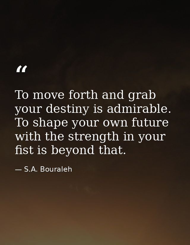 To move forth and grab your destiny is admirable. To shape your own future with the strength in your fist is beyond that — S.A. Bouraleh