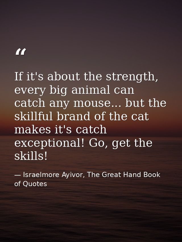 If it's about the strength, every big animal can catch any mouse... but the skillful brand of the cat makes it's catch e — Israelmore Ayivor, The Great Hand Book of Quotes