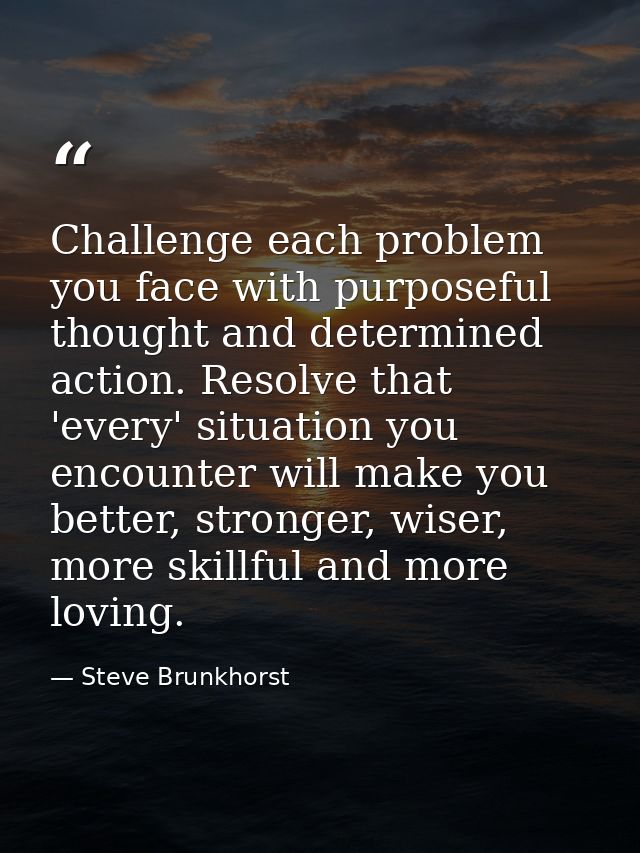 Challenge each problem you face with purposeful thought and determined action. Resolve that 'every' situation you encoun — Steve Brunkhorst