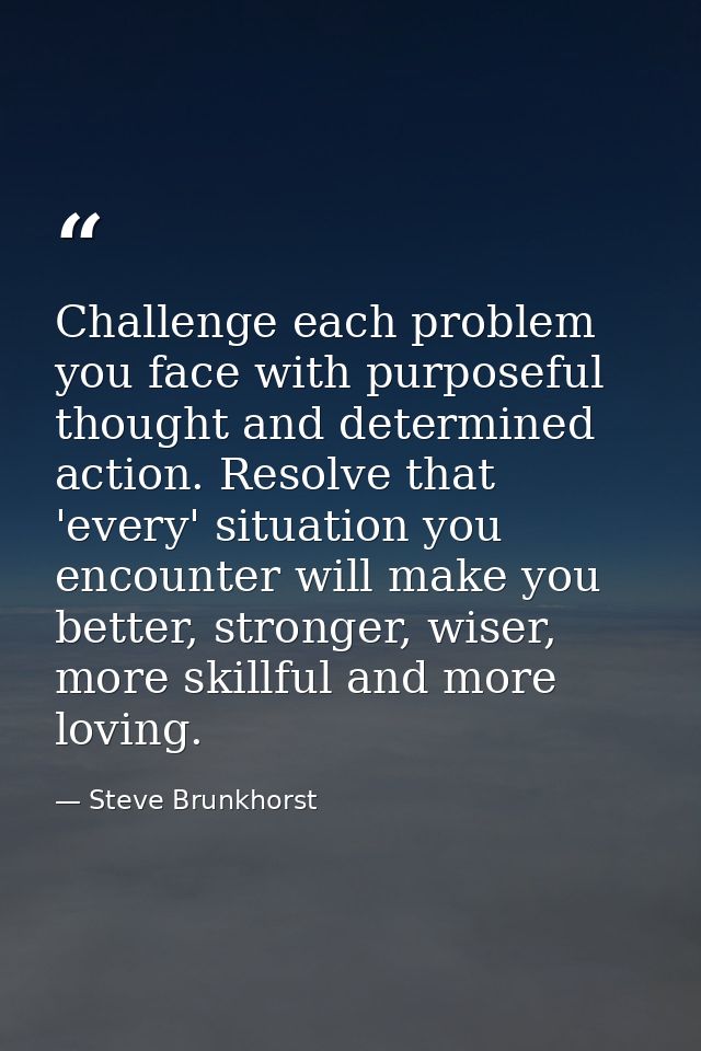 Challenge each problem you face with purposeful thought and determined action. Resolve that 'every' situation you encoun — Steve Brunkhorst
