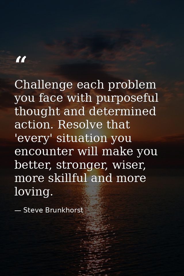 Challenge each problem you face with purposeful thought and determined action. Resolve that 'every' situation you encoun — Steve Brunkhorst