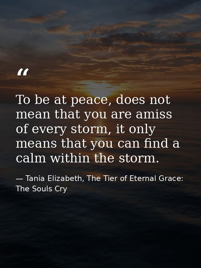 To be at peace, does not mean that you are amiss of every storm, it only means that you can find a calm within the storm — Tania Elizabeth, The Tier of Eternal Grace: The Souls Cry
