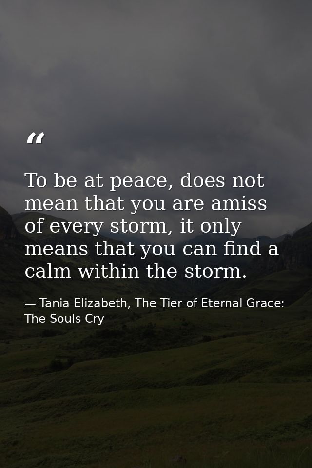 To be at peace, does not mean that you are amiss of every storm, it only means that you can find a calm within the storm — Tania Elizabeth, The Tier of Eternal Grace: The Souls Cry