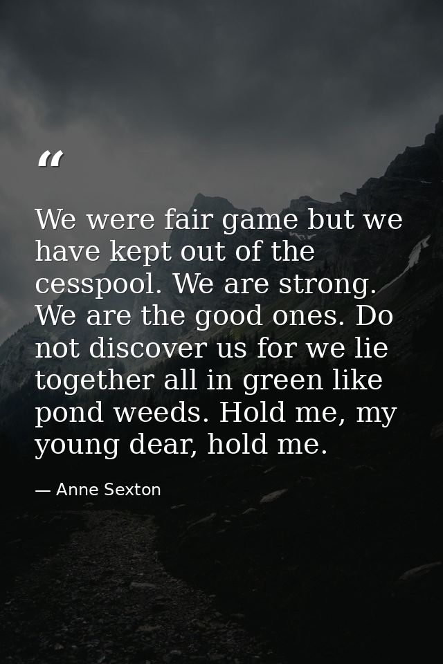 We were fair game but we have kept out of the cesspool. We are strong. We are the good ones. Do not discover us for we l — Anne Sexton