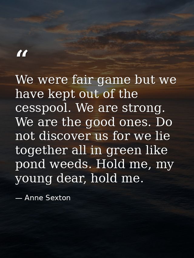 We were fair game but we have kept out of the cesspool. We are strong. We are the good ones. Do not discover us for we l — Anne Sexton