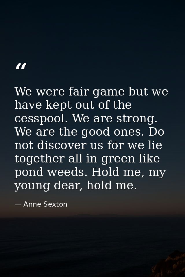 We were fair game but we have kept out of the cesspool. We are strong. We are the good ones. Do not discover us for we l — Anne Sexton