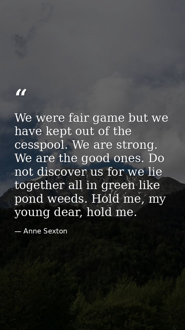 We were fair game but we have kept out of the cesspool. We are strong. We are the good ones. Do not discover us for we l — Anne Sexton