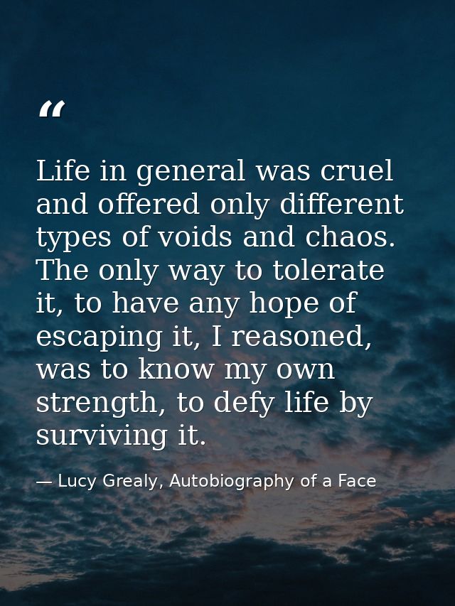 Life in general was cruel and offered only different types of voids and chaos. The only way to tolerate it, to have any  — Lucy Grealy, Autobiography of a Face