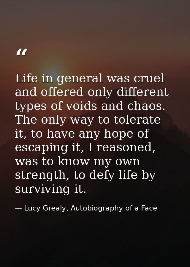 Life in general was cruel and offered only different types of voids and chaos. The only way to tolerate it, to have any  — Lucy Grealy, Autobiography of a Face