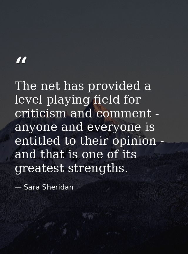 The net has provided a level playing field for criticism and comment - anyone and everyone is entitled to their opinion  — Sara Sheridan