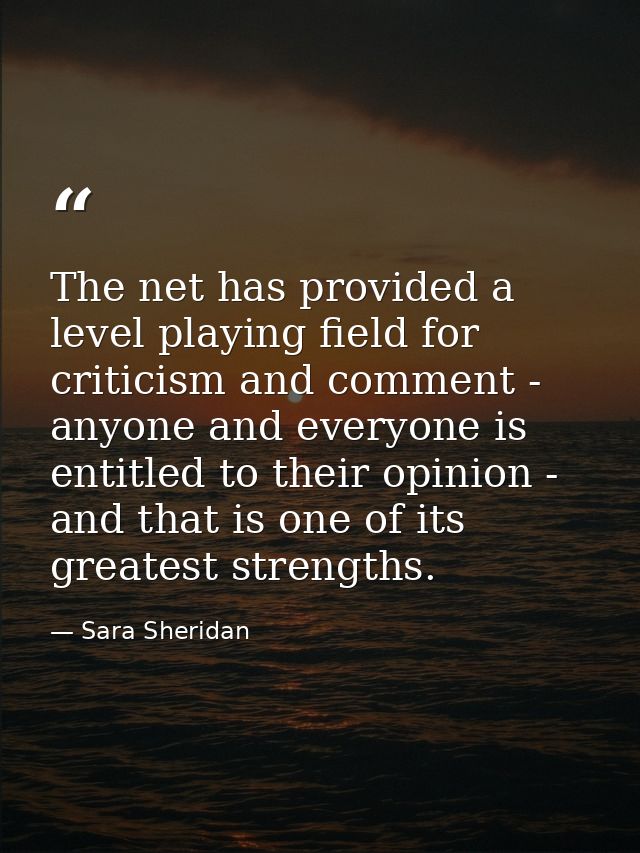The net has provided a level playing field for criticism and comment - anyone and everyone is entitled to their opinion  — Sara Sheridan