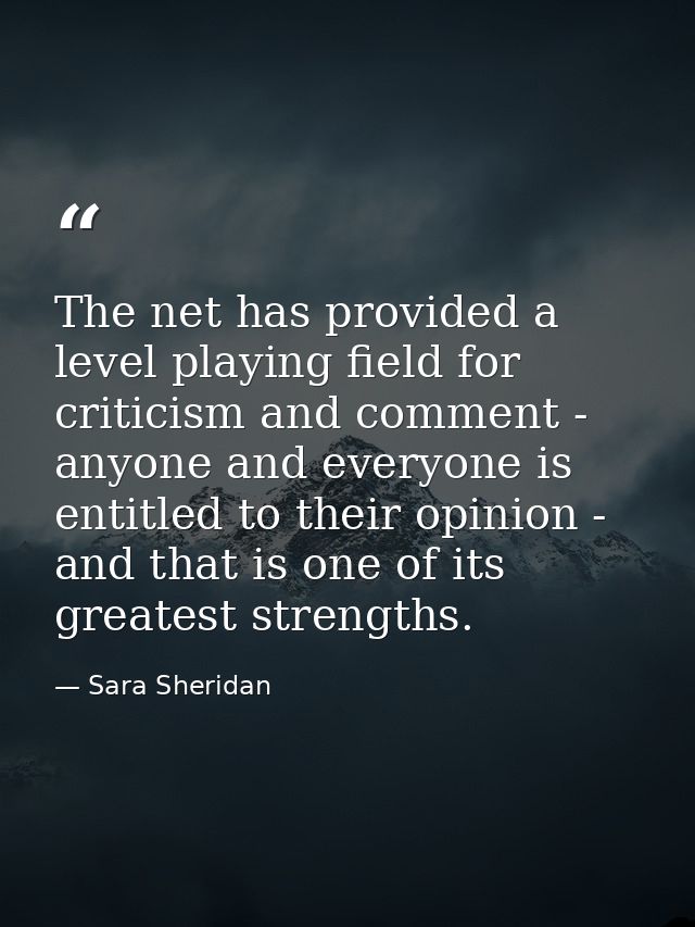 The net has provided a level playing field for criticism and comment - anyone and everyone is entitled to their opinion  — Sara Sheridan