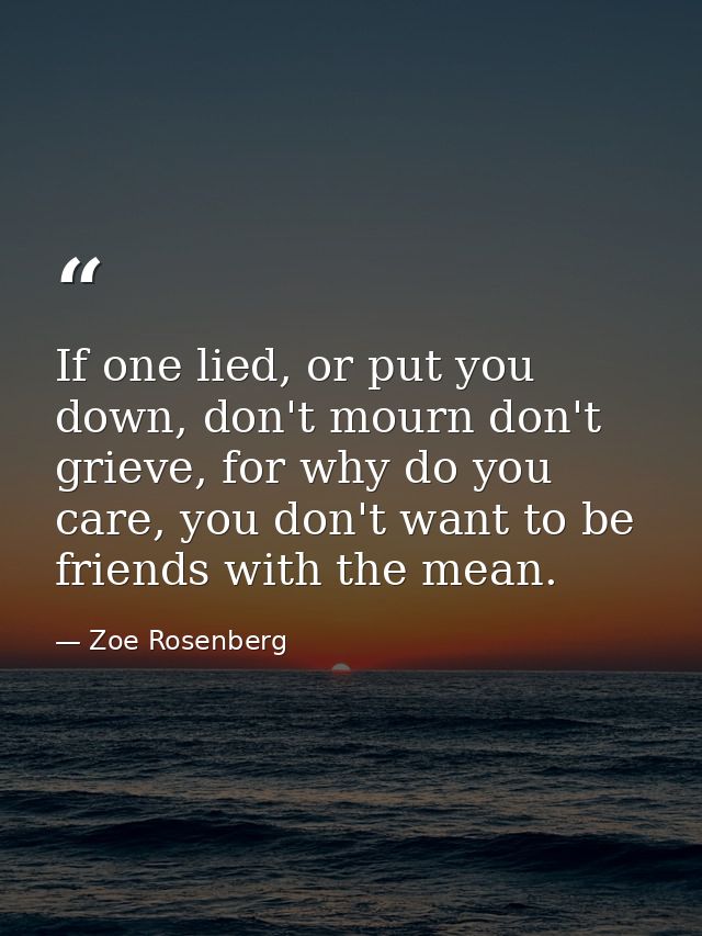 If one lied, or put you down, don't mourn don't grieve, for why do you care, you don't want to be friends with the mean. — Zoe Rosenberg