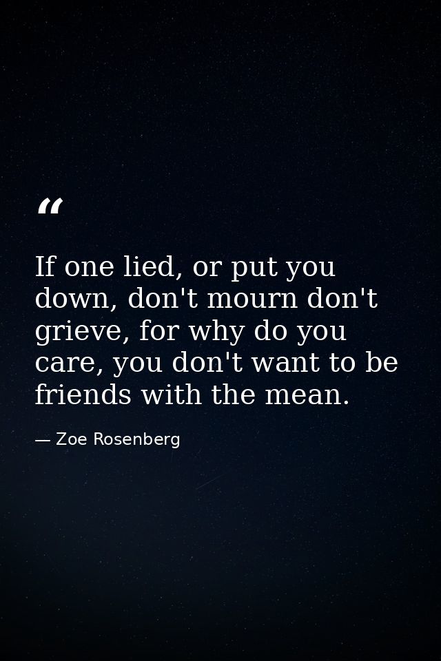 If one lied, or put you down, don't mourn don't grieve, for why do you care, you don't want to be friends with the mean. — Zoe Rosenberg