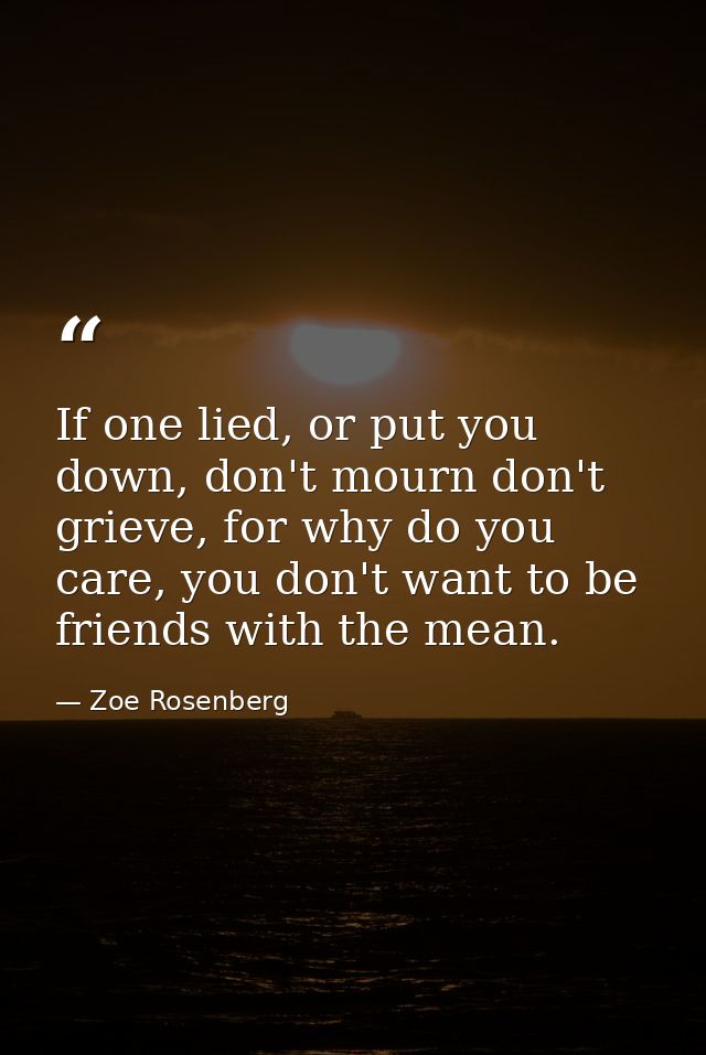 If one lied, or put you down, don't mourn don't grieve, for why do you care, you don't want to be friends with the mean. — Zoe Rosenberg