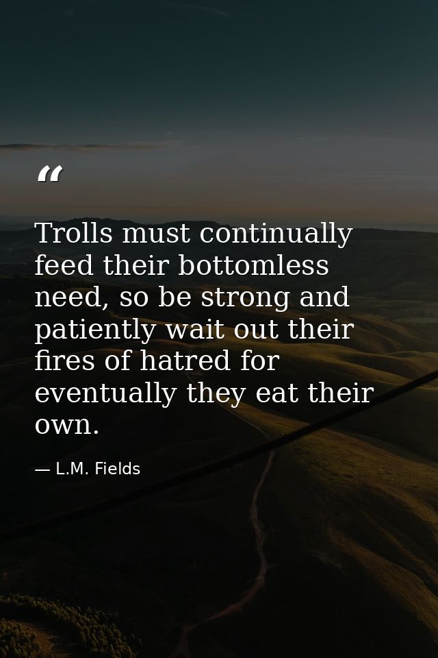 Trolls must continually feed their bottomless need, so be strong and patiently wait out their fires of hatred for eventu — L.M. Fields