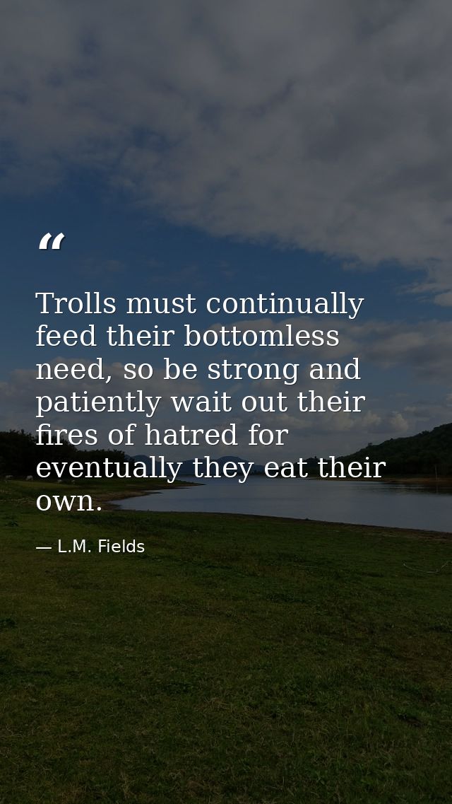 Trolls must continually feed their bottomless need, so be strong and patiently wait out their fires of hatred for eventu — L.M. Fields
