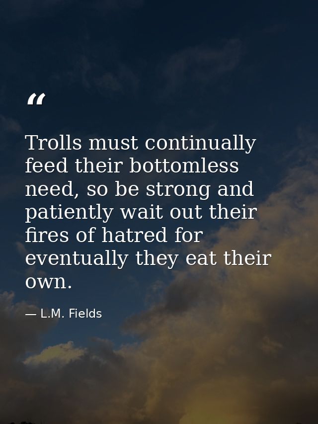 Trolls must continually feed their bottomless need, so be strong and patiently wait out their fires of hatred for eventu — L.M. Fields