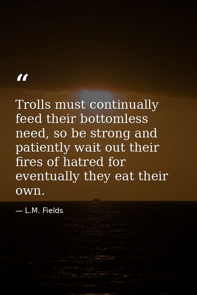 Trolls must continually feed their bottomless need, so be strong and patiently wait out their fires of hatred for eventu — L.M. Fields
