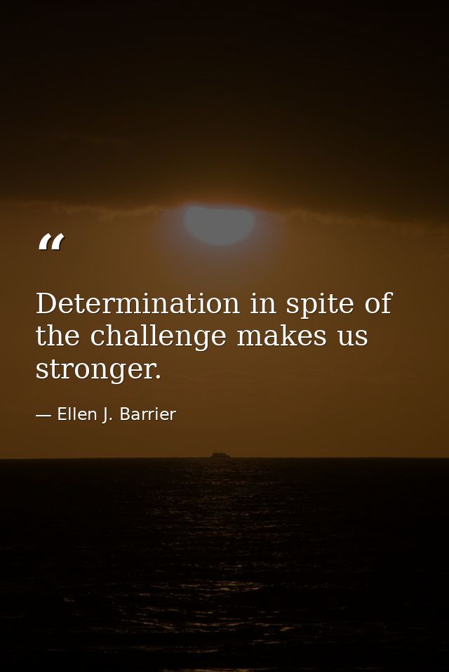 Determination in spite of the challenge makes us stronger. — Ellen J. Barrier