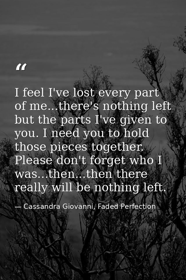 I feel I've lost every part of me...there's nothing left but the parts I've given to you. I need you to hold those piece — Cassandra Giovanni, Faded Perfection
