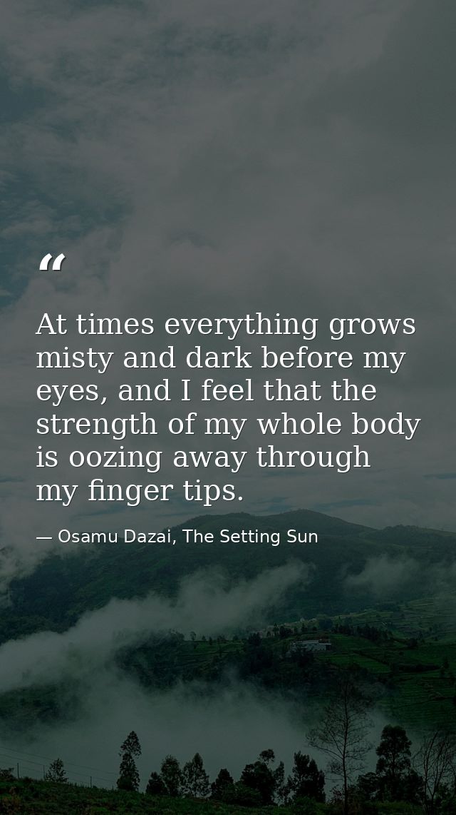 At times everything grows misty and dark before my eyes, and I feel that the strength of my whole body is oozing away th — Osamu Dazai, The Setting Sun