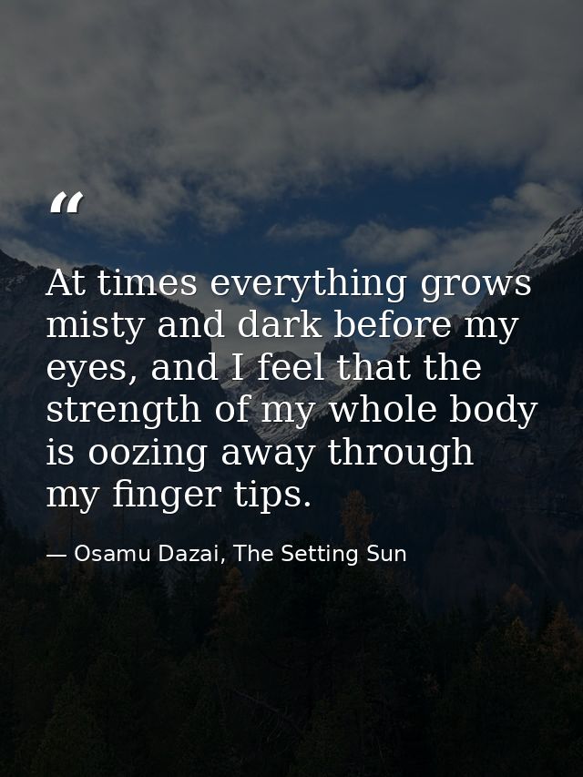 At times everything grows misty and dark before my eyes, and I feel that the strength of my whole body is oozing away th — Osamu Dazai, The Setting Sun