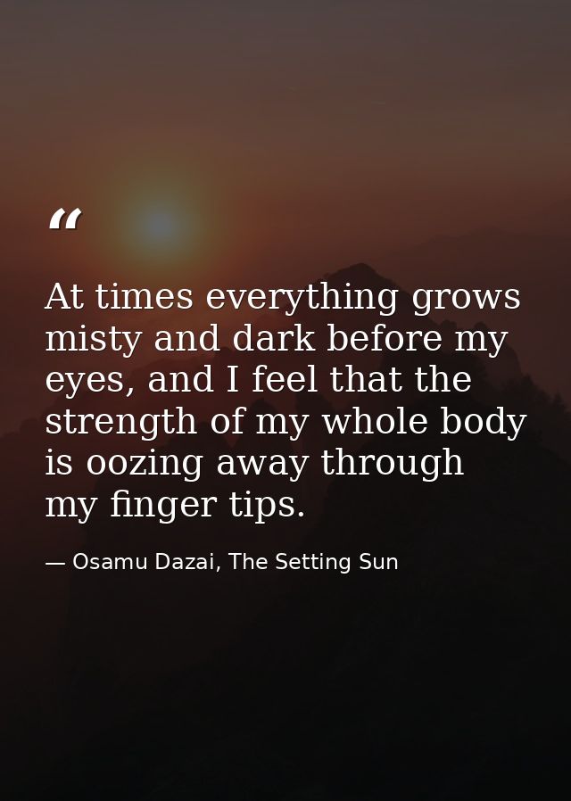 At times everything grows misty and dark before my eyes, and I feel that the strength of my whole body is oozing away th — Osamu Dazai, The Setting Sun