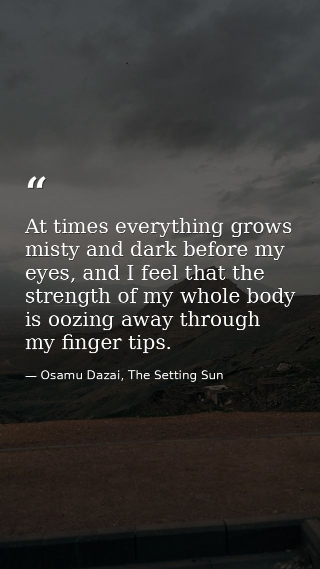 At times everything grows misty and dark before my eyes, and I feel that the strength of my whole body is oozing away th — Osamu Dazai, The Setting Sun