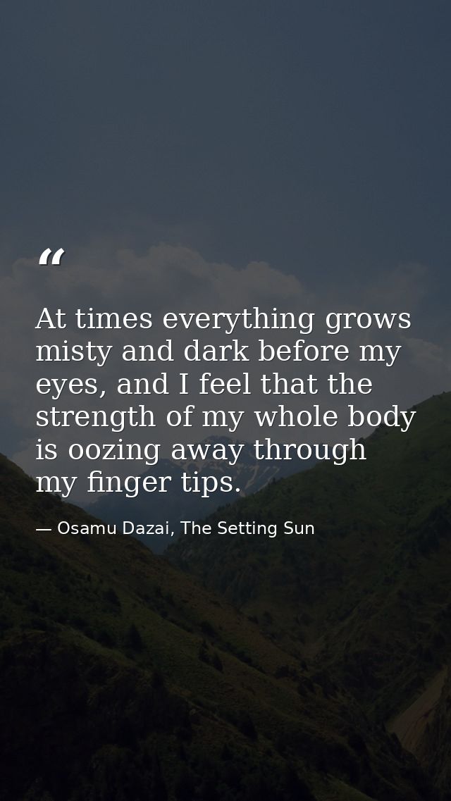 At times everything grows misty and dark before my eyes, and I feel that the strength of my whole body is oozing away th — Osamu Dazai, The Setting Sun