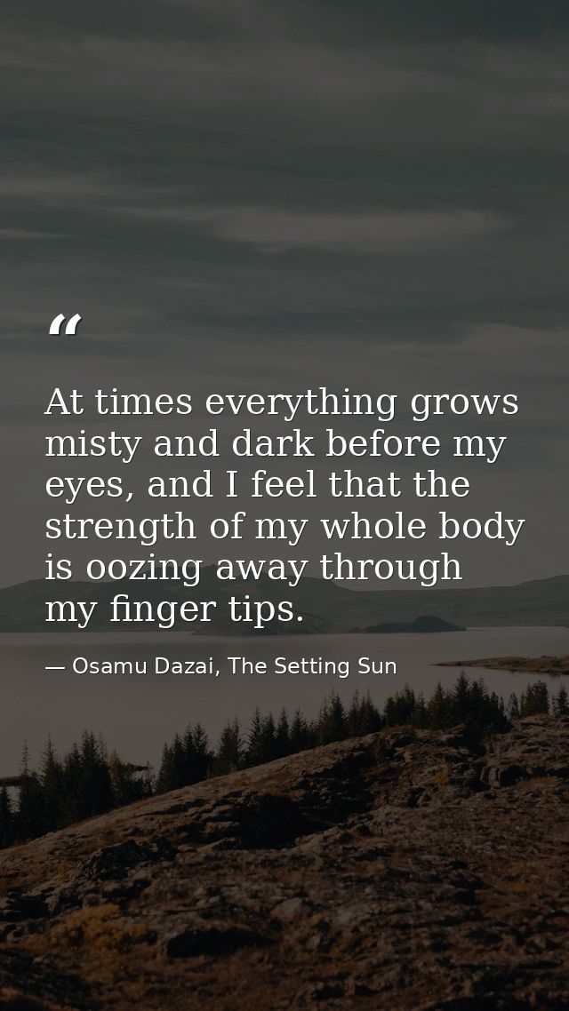 At times everything grows misty and dark before my eyes, and I feel that the strength of my whole body is oozing away th — Osamu Dazai, The Setting Sun