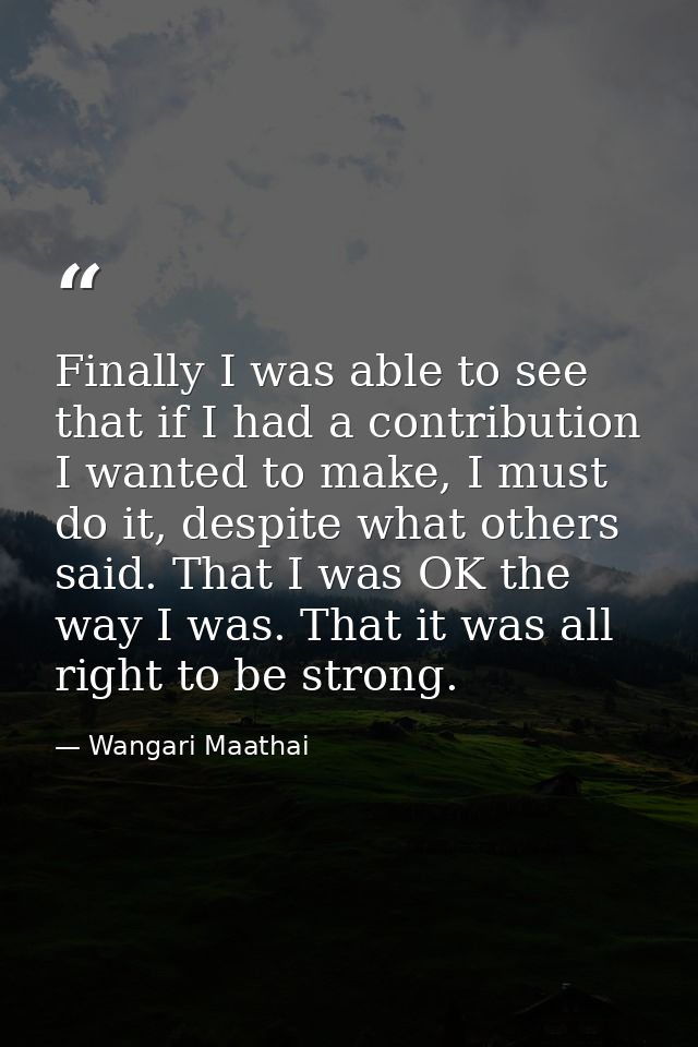 Finally I was able to see that if I had a contribution I wanted to make, I must do it, despite what others said. That I  — Wangari Maathai