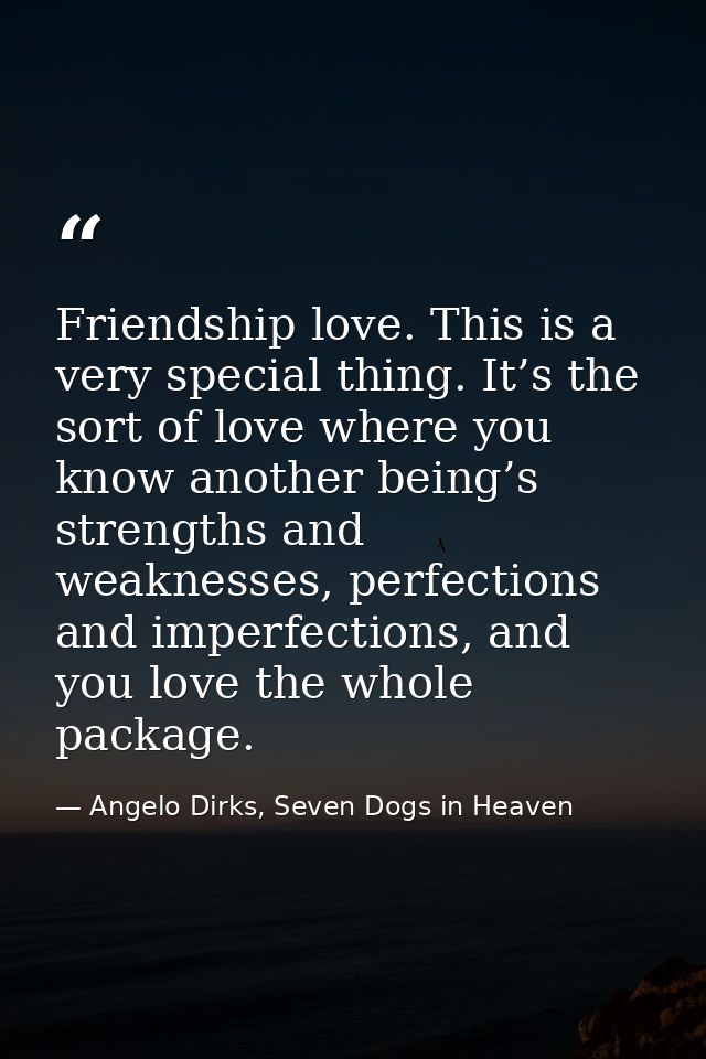 Friendship love. This is a very special thing. It’s the sort of love where you know another being’s strengths and weakne — Angelo Dirks, Seven Dogs in Heaven