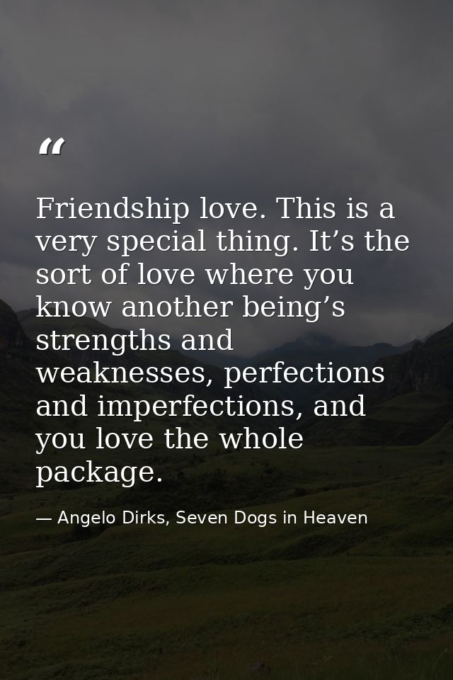 Friendship love. This is a very special thing. It’s the sort of love where you know another being’s strengths and weakne — Angelo Dirks, Seven Dogs in Heaven
