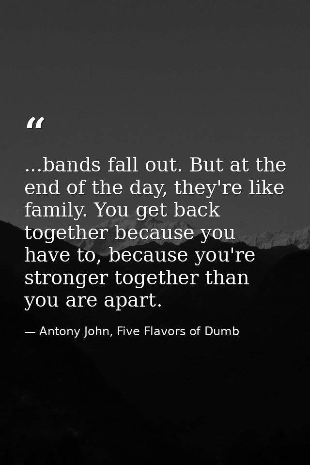 ...bands fall out. But at the end of the day, they're like family. You get back together because you have to, because yo — Antony John, Five Flavors of Dumb