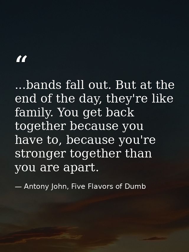 ...bands fall out. But at the end of the day, they're like family. You get back together because you have to, because yo — Antony John, Five Flavors of Dumb