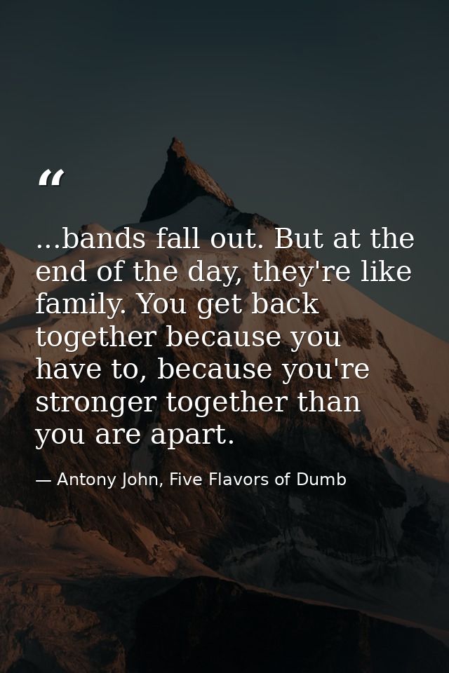...bands fall out. But at the end of the day, they're like family. You get back together because you have to, because yo — Antony John, Five Flavors of Dumb