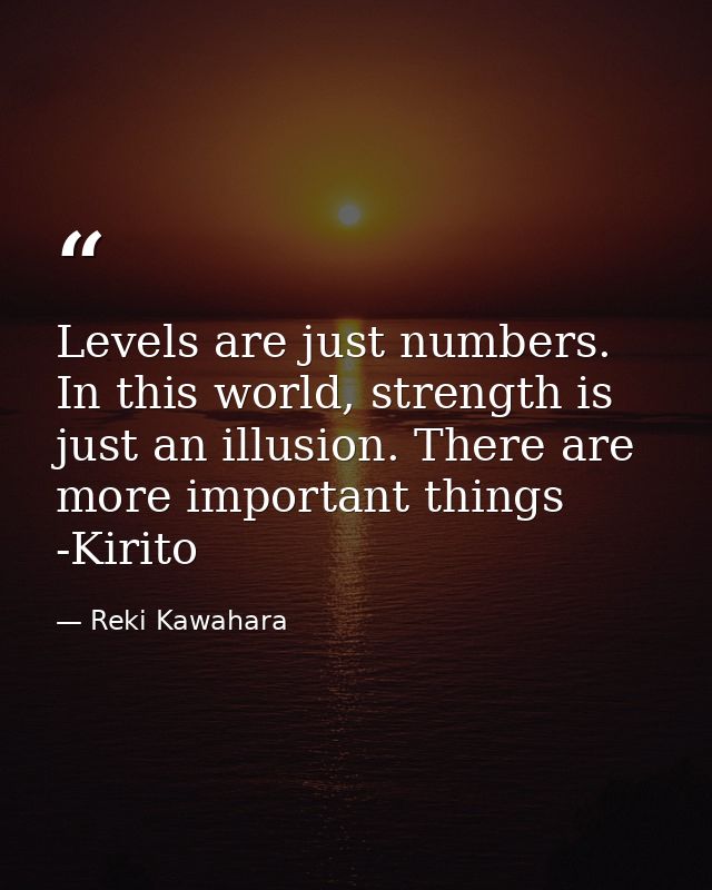 Levels are just numbers. In this world, strength is just an illusion. There are more important things -Kirito — Reki Kawahara