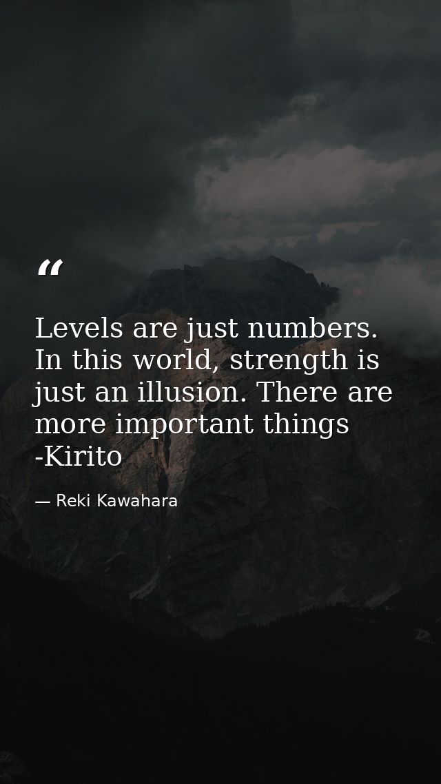 Levels are just numbers. In this world, strength is just an illusion. There are more important things -Kirito — Reki Kawahara