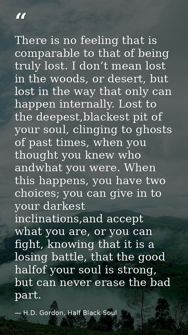 There is no feeling that is comparable to that of being truly lost. I don’t mean lost in the woods, or desert, but lost  — H.D. Gordon, Half Black Soul
