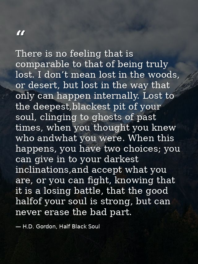 There is no feeling that is comparable to that of being truly lost. I don’t mean lost in the woods, or desert, but lost  — H.D. Gordon, Half Black Soul