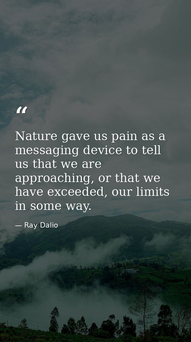 Nature gave us pain as a messaging device to tell us that we are approaching, or that we have exceeded, our limits in so — Ray Dalio
