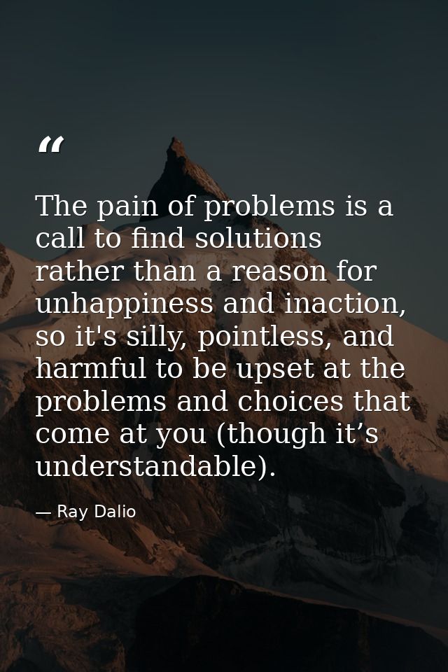The pain of problems is a call to find solutions rather than a reason for unhappiness and inaction, so it's silly, point — Ray Dalio