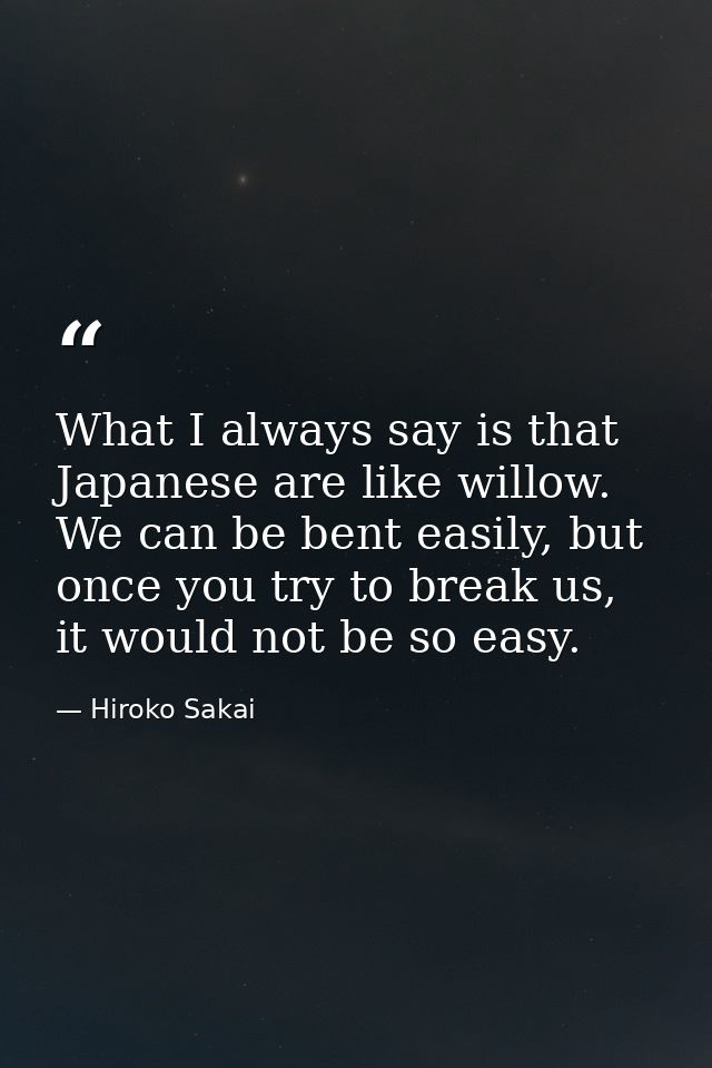 What I always say is that Japanese are like willow. We can be bent easily, but once you try to break us, it would not be — Hiroko Sakai