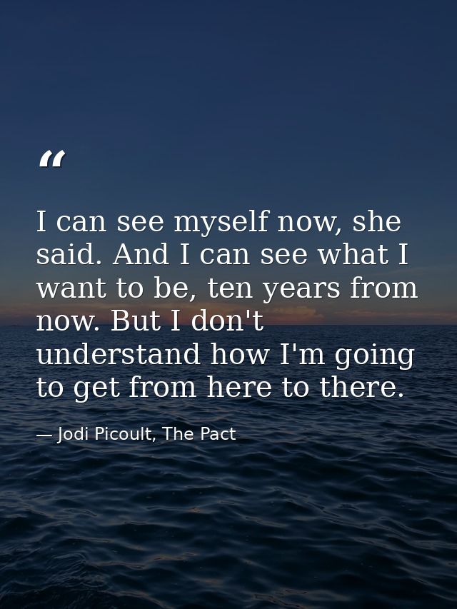 I can see myself now, she said. And I can see what I want to be, ten years from now. But I don't understand how I'm goin — Jodi Picoult, The Pact