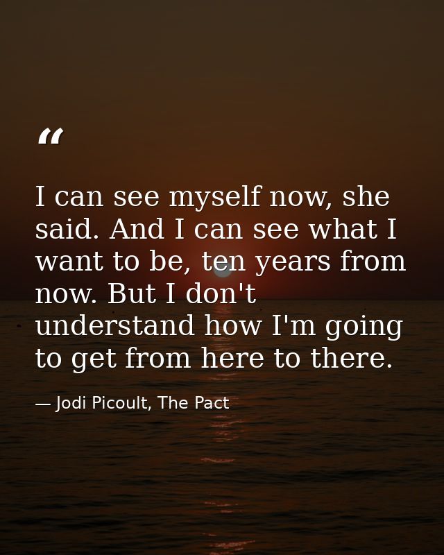 I can see myself now, she said. And I can see what I want to be, ten years from now. But I don't understand how I'm goin — Jodi Picoult, The Pact